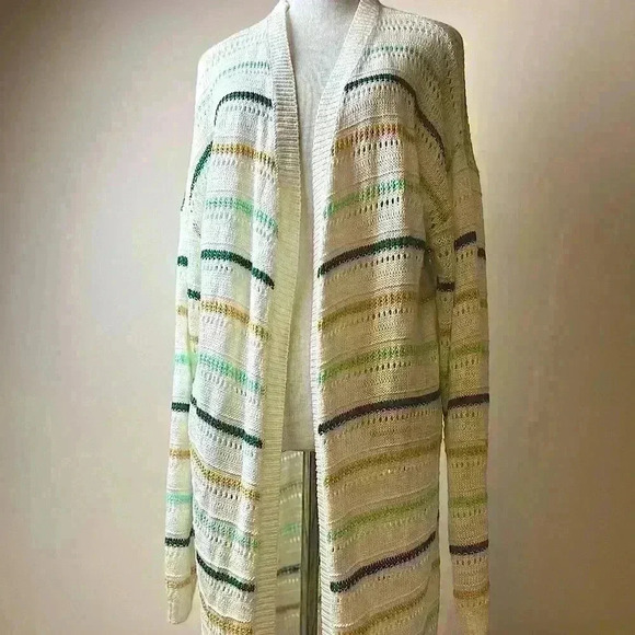 Doe & Rae Striped Cardigan Duster, Size L, Boho, Beachy, Coastal, Knit, No flaws - Picture 1 of 5